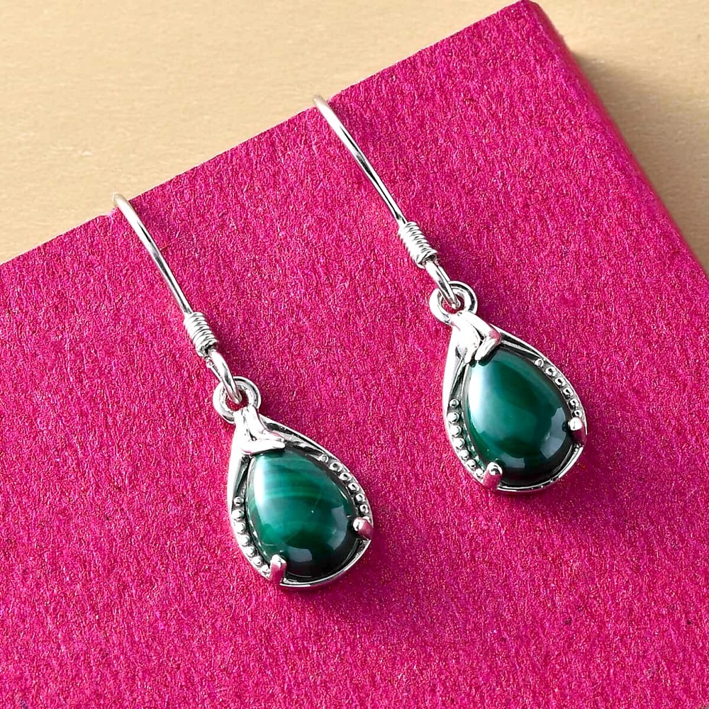 NWT Drop Malachite Earrings, 5.6 carats, sterling silver